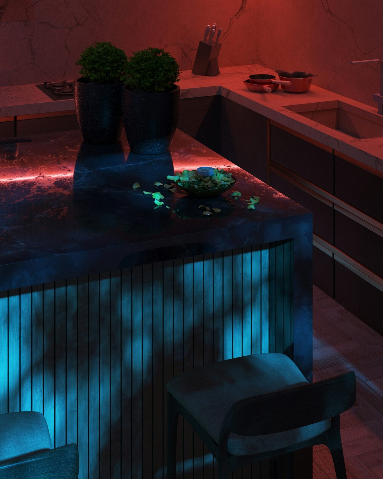 Countertop hydroponic smart garden with herbs growing under an LED light