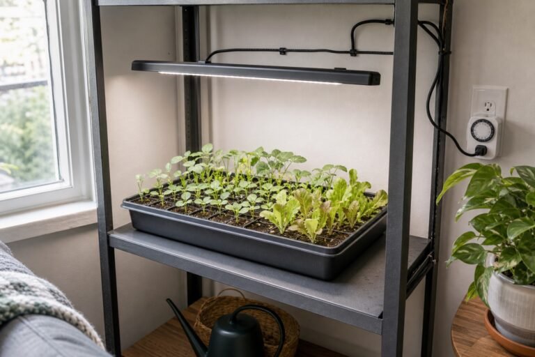 How to start seeds indoors on one small apartment shelf