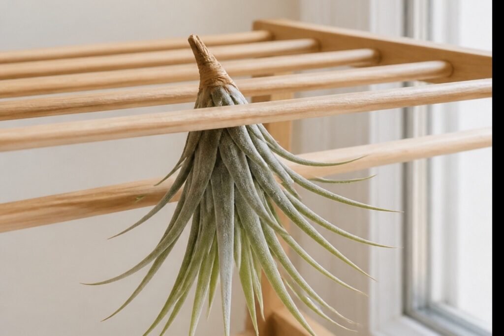 Air plant care profile showing a dry healthy Tillandsia ionantha rosette
