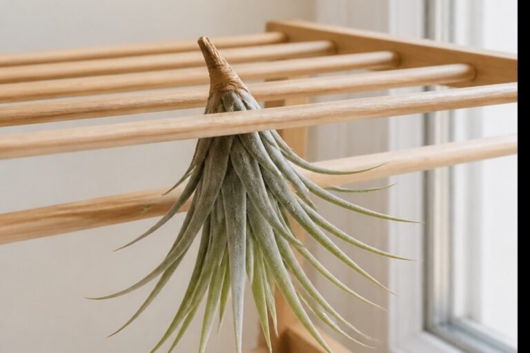 Air plant care profile showing a dry healthy Tillandsia ionantha rosette
