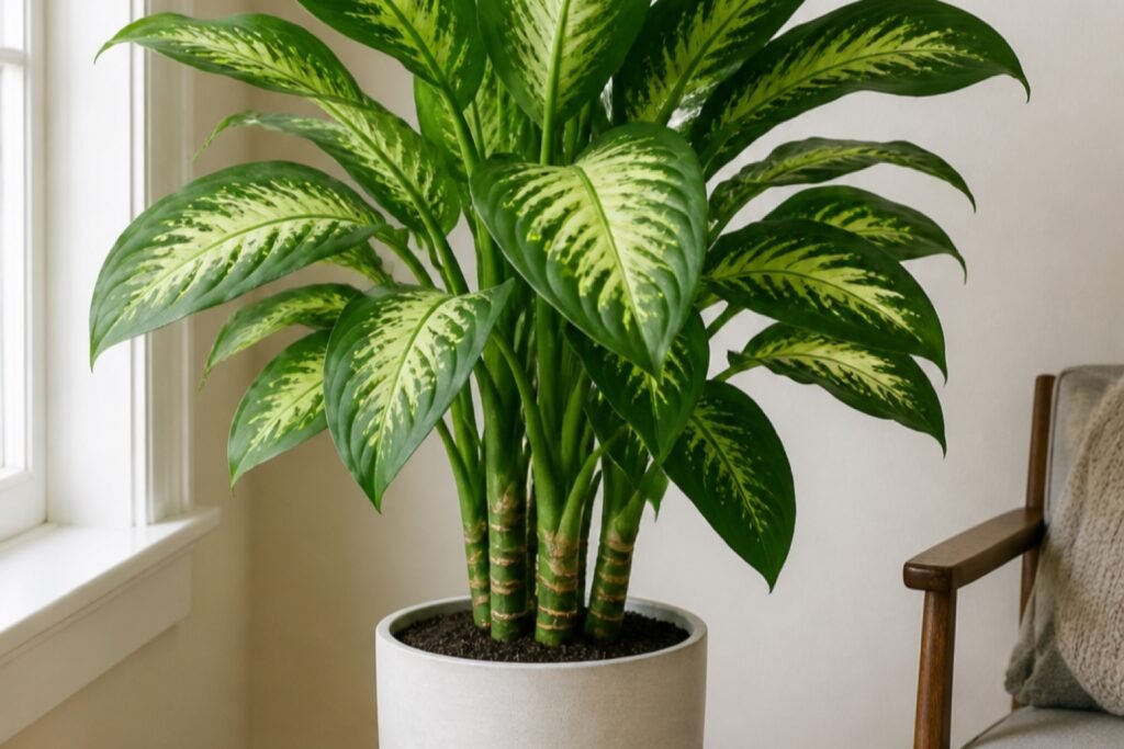 Dieffenbachia care indoors profile showing a healthy Dieffenbachia seguine