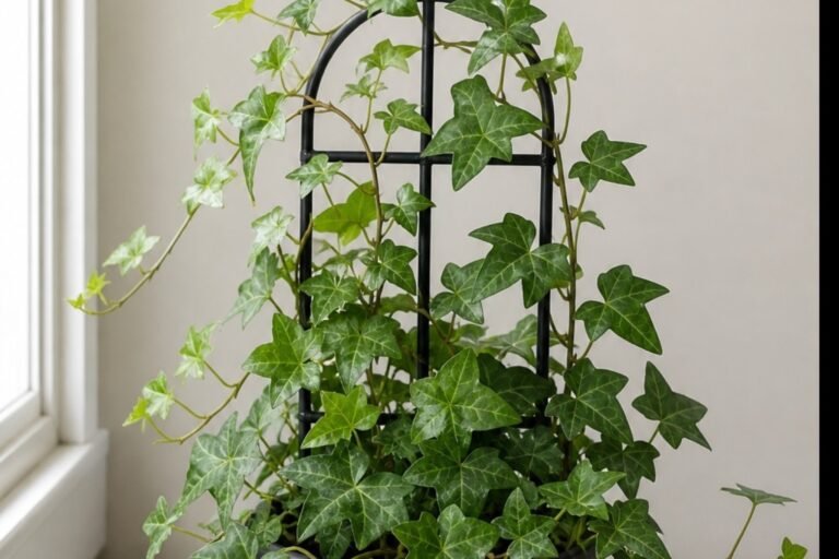 English ivy care indoors profile showing healthy Hedera helix vines and clean leaves