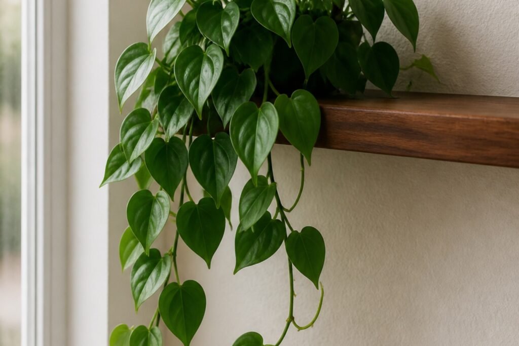 Heartleaf philodendron care profile showing a healthy Philodendron hederaceum vine