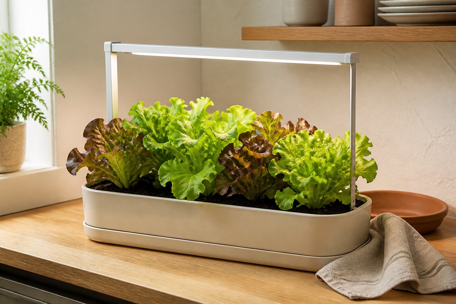 How to grow lettuce indoors in a shallow planter under a white grow light