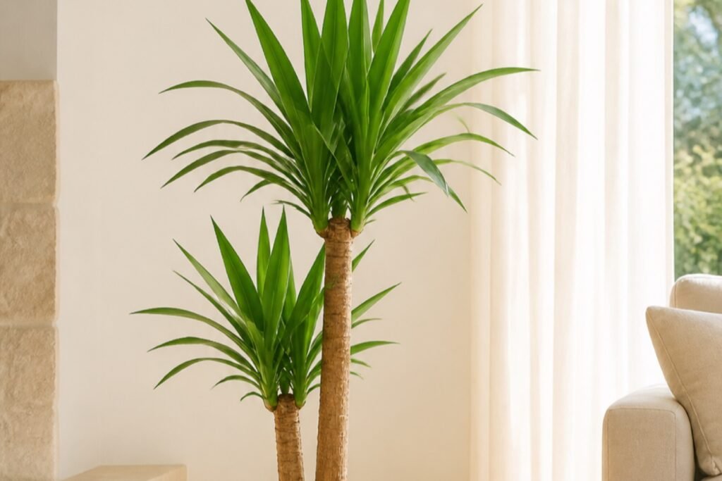 Yucca cane care indoors profile showing healthy Yucca gigantea canes in bright light