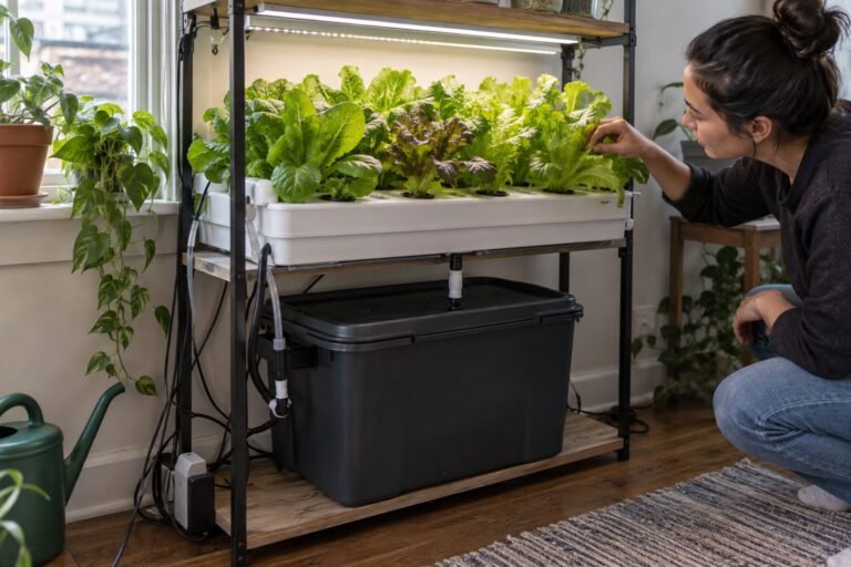 AI-generated photorealistic illustration of hydroponic reservoir size, showing hero.