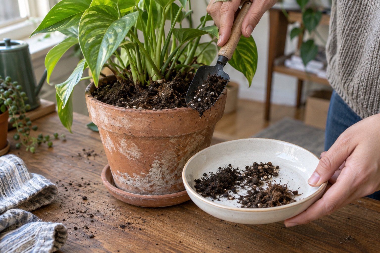 AI-generated photorealistic image illustrating soil ph for houseplants, sample.